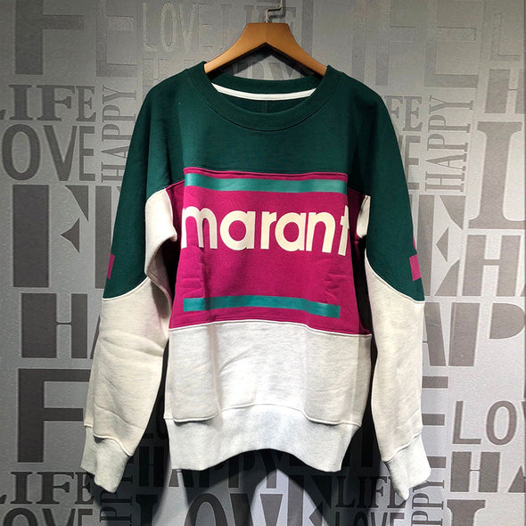 Colorblock Letters Long Sleeve Loose Sweater