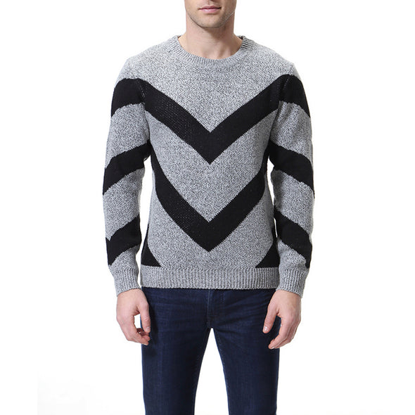 New Color Matching British Fashion O-neck Men's Sweater