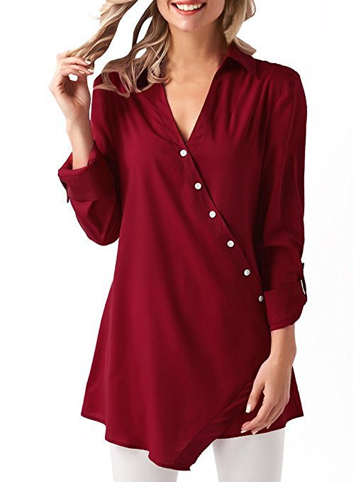 Women's casual V-neck irregular shirt