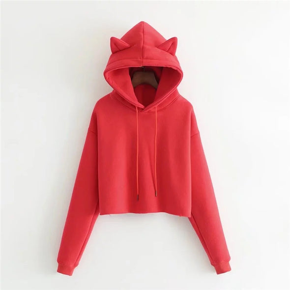 Cute Cat Head Hooded Loose Short High Waist Hoodies