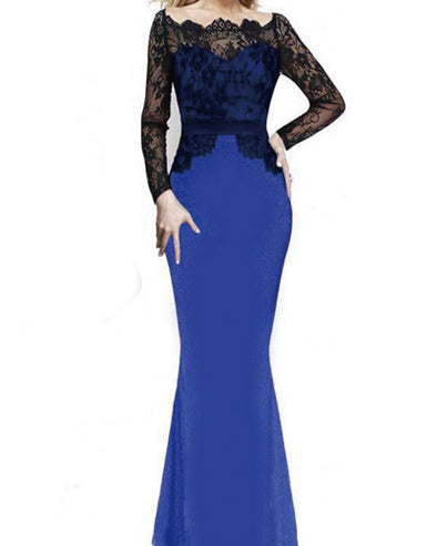 Women's Lace Stitching Fishtail Evening Dress