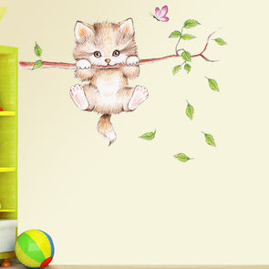 Cartoon Cat Branch Wall Sticker