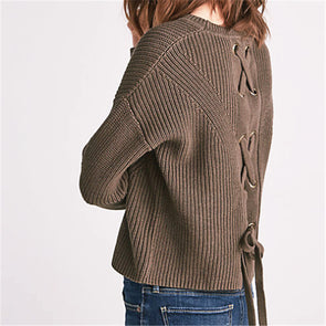 Loose Cross Bandage Round Neck Knitting Sweaters