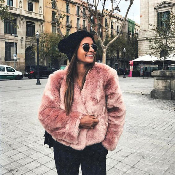 Fashion Imitation Rabbit Fur Long Sleeve Coat