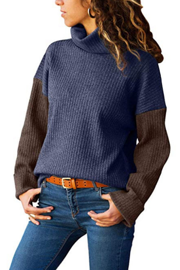 High Neck Patchwork Sweaters