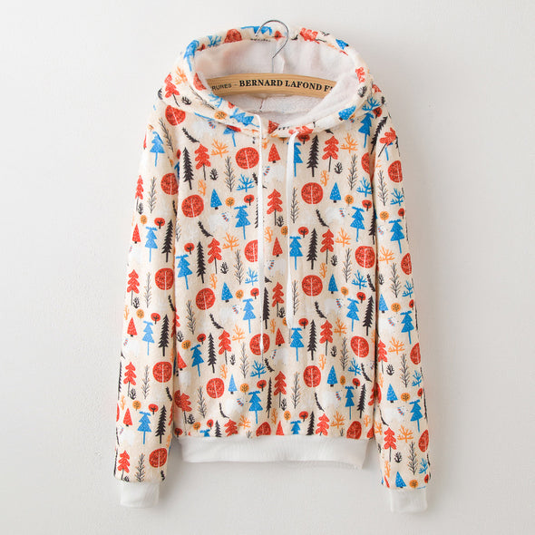 Coral fleece Printing Long Sleeve Hoodies