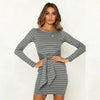 Stripe Bandage Long Sleeve Bodycon Dress