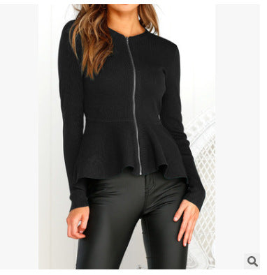 O-Neck Long-Sleeved Zipper Slim Short Jacket