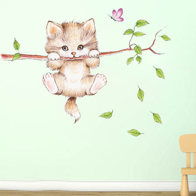 Cartoon Cat Branch Wall Sticker