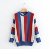 Hit Color Stripe Round Neck Dolman Sleeve Sweaters