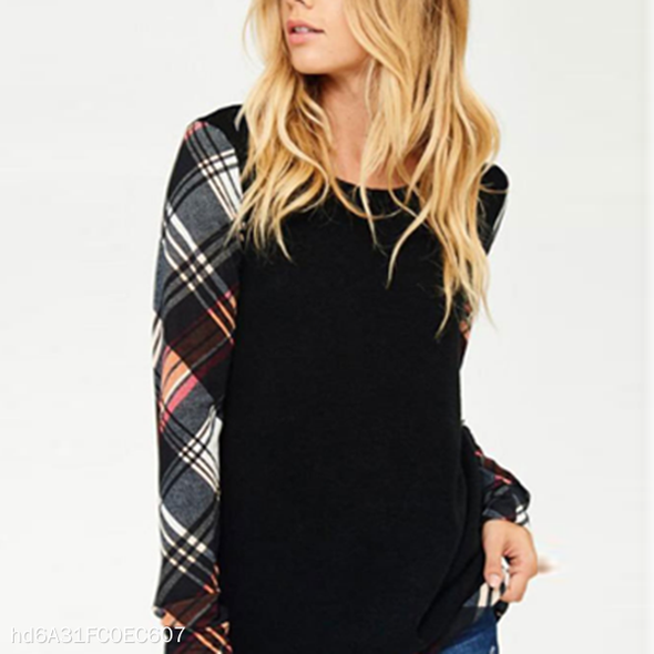 Plaid Stitching Casual Sweater