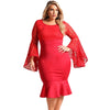 Slim Round Neck Long Sleeve Plus Size Lace Bodycon Dress