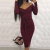 Long Sleeve V-Neck Sexy Solid Color Dress