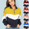 Colorblock Stand Collar Zipper Long Sleeve Sweatshirt