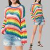 Loose Hand-Woven Striped Rainbow Long Sleeve Sweater