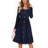 Women's Button Pocket Solid Color Long-Sleeved Dress