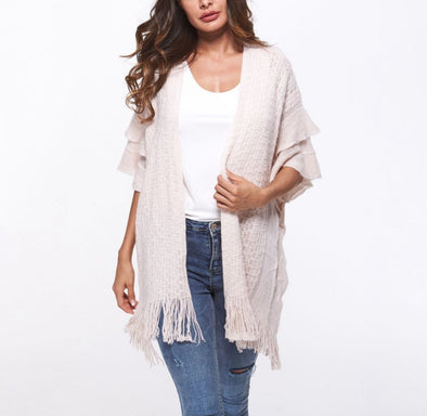 Solid Color Tassel Dolman Sleeve Knitting Cardigan