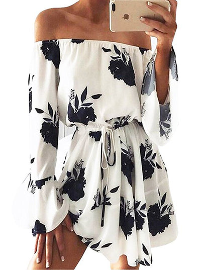 Long Sleeve Printed Trumpet Sleeve Dress