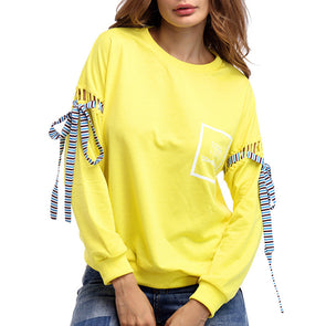 Solid Color Long Sleeve Strap Sweatshirt