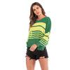 New O-neck Loose Cuff Slits Long Sleeve Striped T-shirt Tops