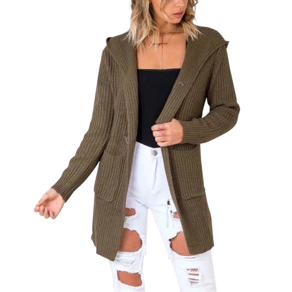 Casual Solid V-Neck Back Bandage Split Knitting Cardigan