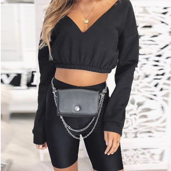 Sexy Navel V-Neck Plus Velvet Sweatshirt