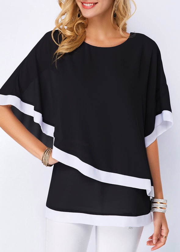 Bat Sleeve Stitching Irregular Chiffon Shirt