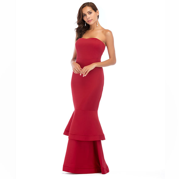 Sexy Pure Color Sleeveless Strapless Evening Dresses