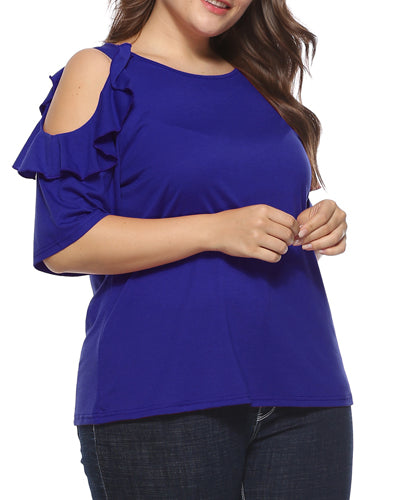 Ruffled Off-The-Shoulder Sleeves Loose T-Shirt