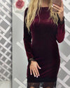 Sexy Lace O-Neck Panel Long Sleeve Bodycon Dress