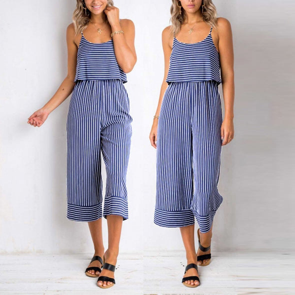 Spaghetti Strap Stripe Sleeveless Jumpsuits