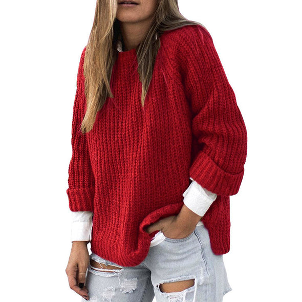 Round Neck Roll Sleeve Knitting Sweaters