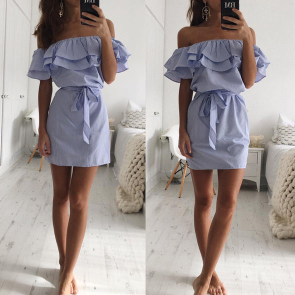 Sexy Ruffled Off Shoulder Short-Sleeved Dress