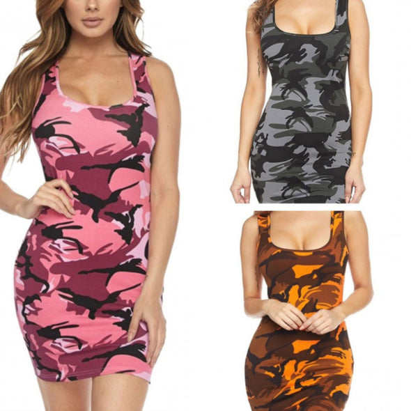 Camouflage Sleeveless Bodycon Dresses