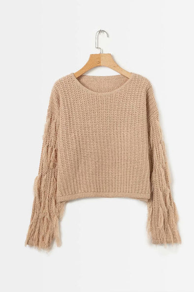 Casual Solid O-Neck tassel Knitting Sweater