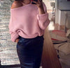 Off-The-Shoulder Solid Long-Sleeved Loose Sweater