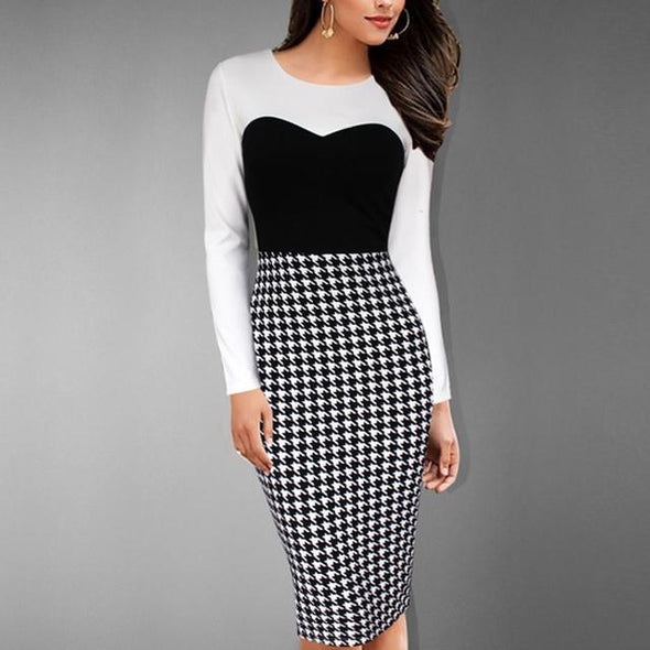 New Fashion Houndstooth Slim Bodycon