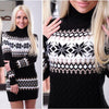 Snowflake Printing High Neck Collar Long Sweaters