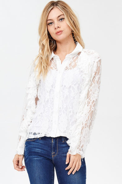 Women's Long Sleeve Appliqué Lace Shirt