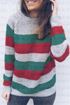 Crew  Neck  Striped  Casual Sweaters