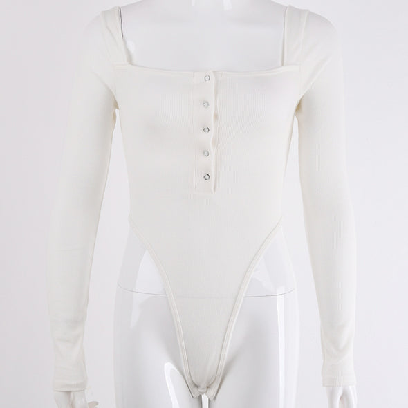 New Sexy Slash Neck Long Sleeve Stretch Bodysuit