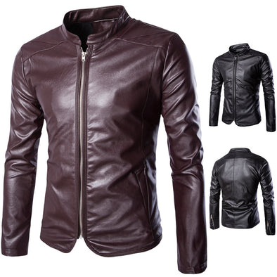 New Large Size Stand Collar Leather Men's Jacket