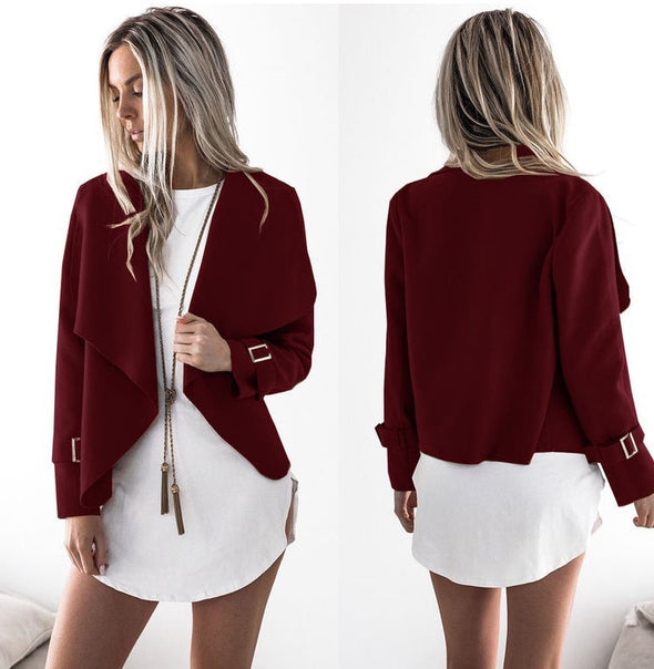 Lapel Long Sleeve Cardigan Woolen Coat