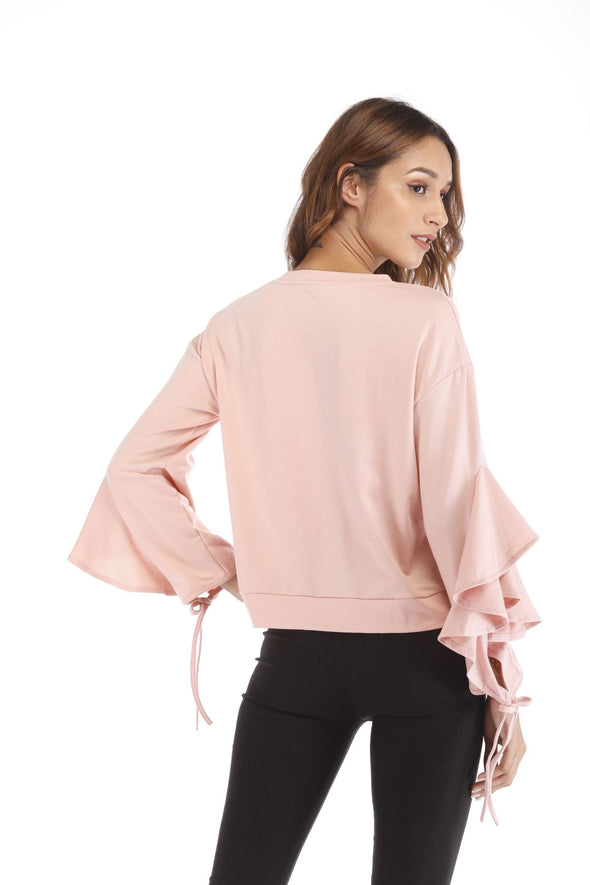 Bell Sleeve Pure Color Sweatshirt