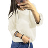 Solid Color Round Neck Roll Sleeve Sweaters