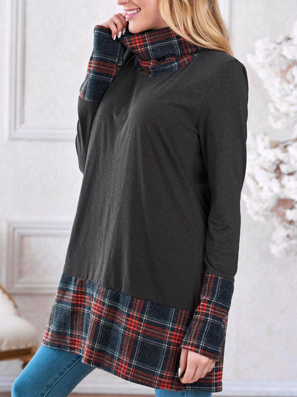 High Collar Plaid Long Sleeve Sweater