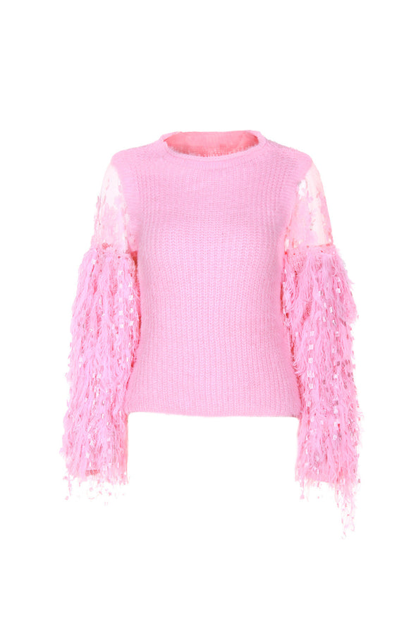 Fashion Tassel Patchwork  Round Neck Sweaters