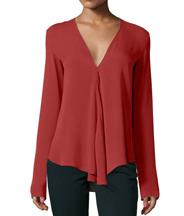 New Deep V-Neck Long-Sleeved Loose Chiffon Shirt