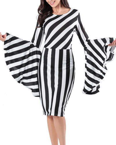 Women's Long Sleeve Striped Bodycon Dress