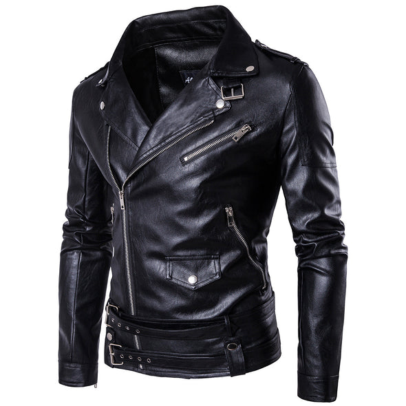 Fashion Boutique Punk Locomotive Slim Harley Leather Men's Jacket